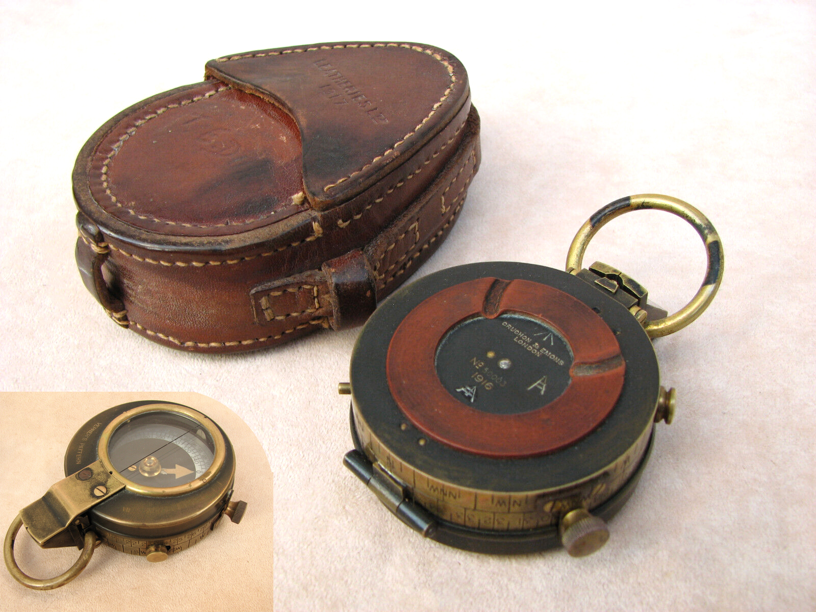 1916 Cruchon & Emons WW1 British Army Verners MK VII pocket compass with case